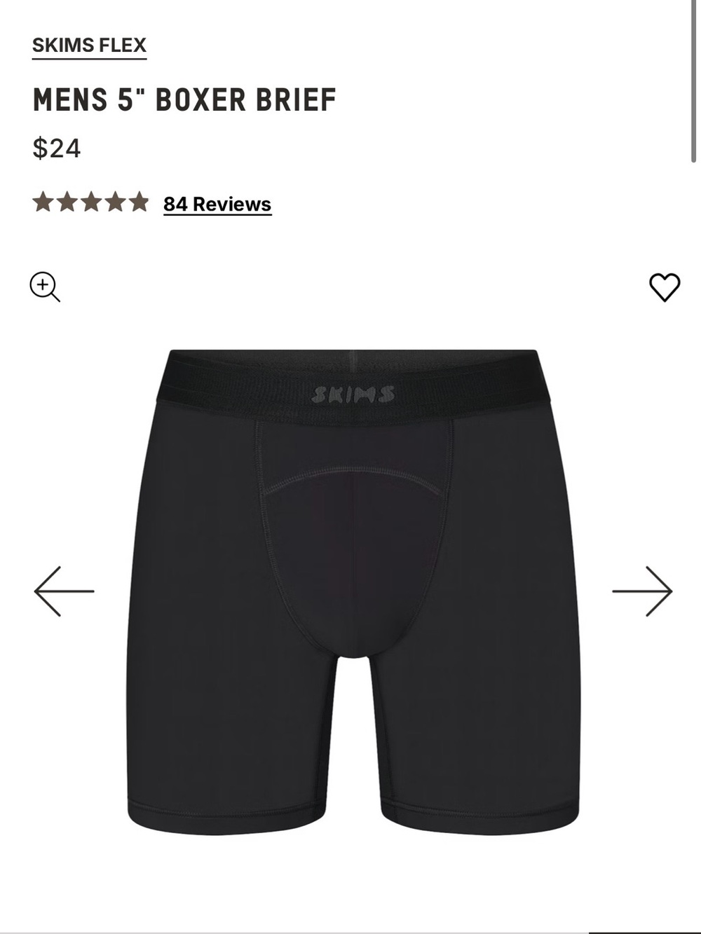 Skims sport men’s 5” boxer brief medium obsidian nwt
